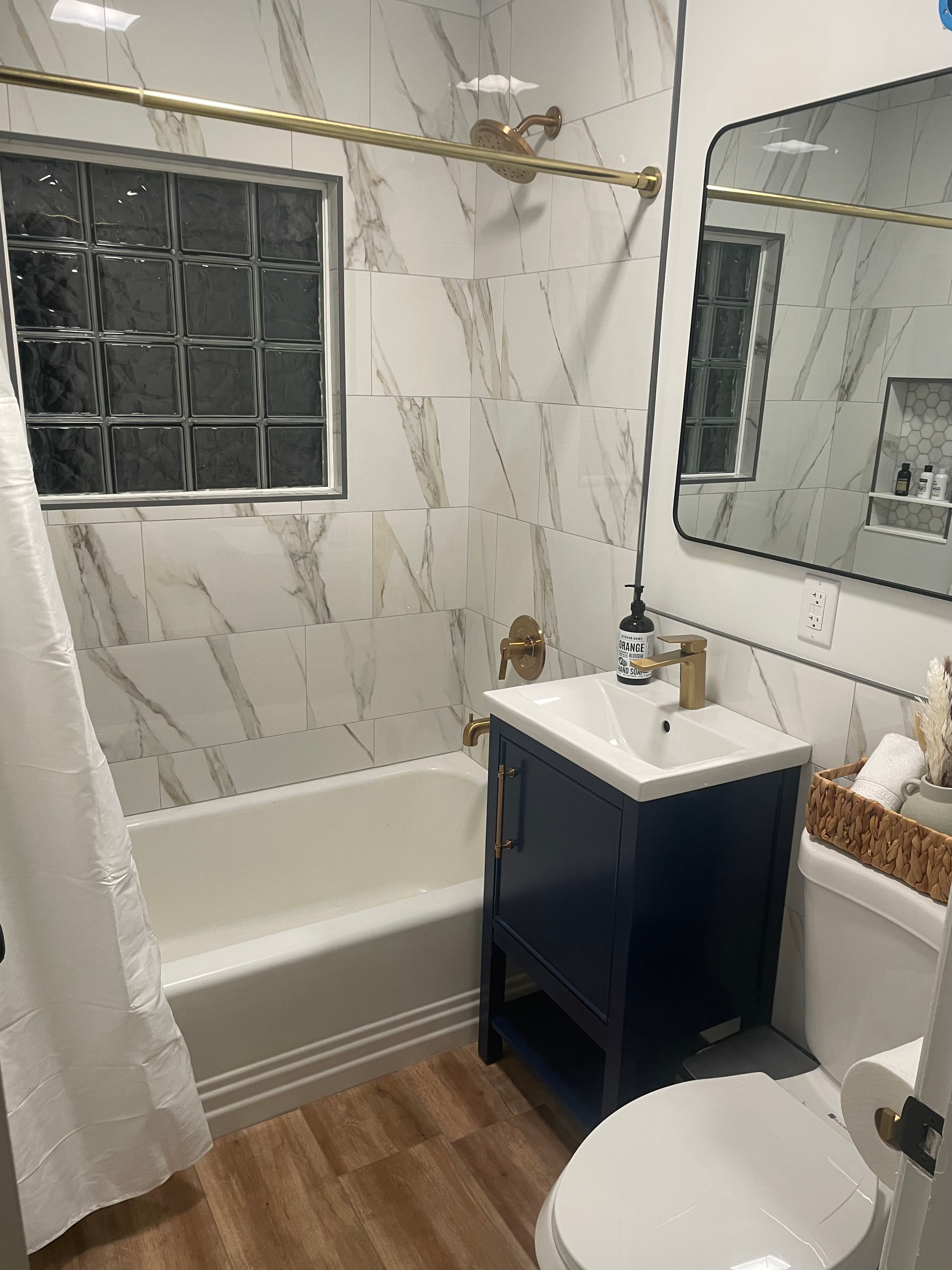 bathroom white tile wall